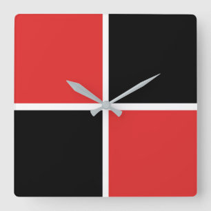 Rot, Schwarz und Weiß Quadratische Wanduhr