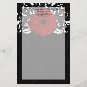 Rot, Schwarz und Weiß Scroll Gerbera Daisy Briefpapier