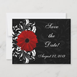 Rot, Schwarz und Weiß Scroll Gerbera Daisy Save The Date