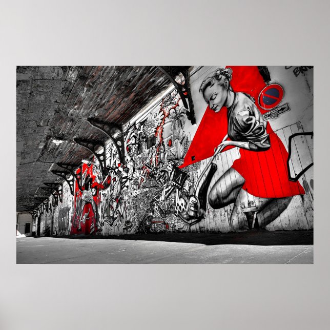 Rot, Schwarz und Weiß Street Art Graffiti Poster (Vorne)
