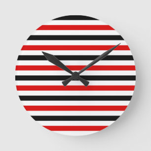 Rot Schwarz und Weiß Streifen Design Runde Wanduhr