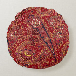 Rot, Schwarz und Weiß Vintag Paisley Floral Rundes Kissen