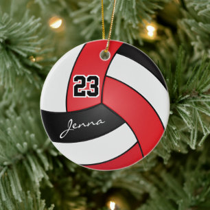 Rot, Schwarz und Weiß 🏐 Volleyball Keramik Ornament