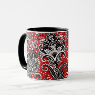 Rot Schwarz & Weiß Blumen Paisley Boheme Boho Tasse