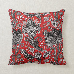 Rot Schwarz & Weiß Blumen Paisley Bohemian Boho Kissen