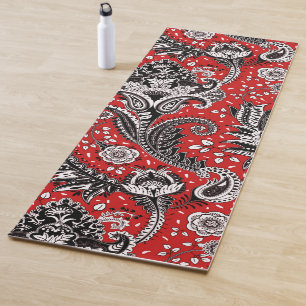 Rot Schwarz & Weiß Blumen Paisley Bohemian Boho Yogamatte