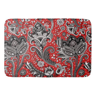 Rot Schwarz & Weiß Blumenmuster Paisley Bohemian B Badematte