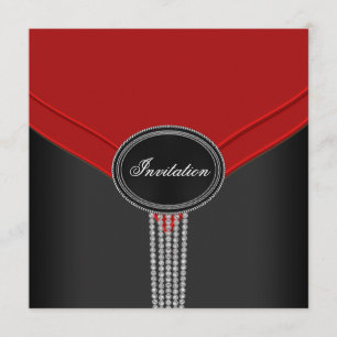 Rot-Schwarz-Weiß-Diamant-Black-Tie-Party Einladung