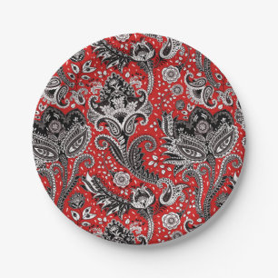 Rot Schwarz & Weiß Floral Paisley Bohemian Boho Pappteller
