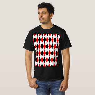 Rot Schwarz Weiß Harlekin Diamanten Muster  T-Shirt
