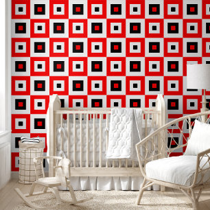 Rot Schwarz Weiß Karierte Quadrate Muster Design Tapete