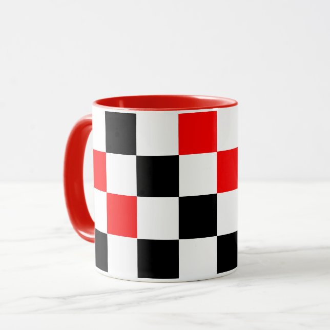 Rot Schwarz Weiß kariertes Musterdesign  Tasse (Vorderseite Links)
