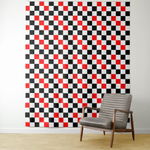 Rot Schwarz Weiß kariertes Musterdesign Wandteppich