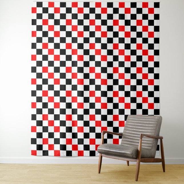 Rot Schwarz Weiß kariertes Musterdesign  Wandteppich (Beispiel)