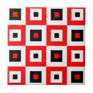 Rot-Schwarz-Weiß kariertes Quadratmuster Design Fliese