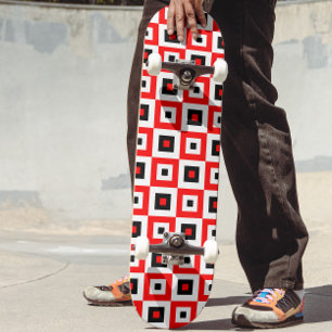 Rot-Schwarz-Weiß kariertes Quadratmuster Design Skateboard