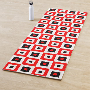 Rot-Schwarz-Weiß kariertes Quadratmuster Design Yogamatte