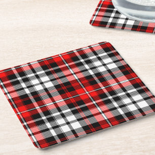 Rot Schwarz Weiß Kariertes Tartan Muster Design Rechteckiger Pappuntersetzer