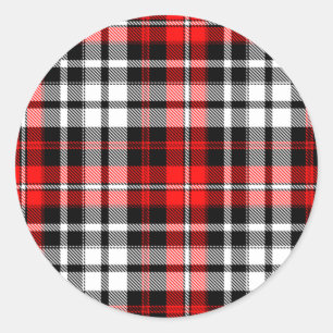 Rot Schwarz Weiß Kariertes Tartan Muster Design  Runder Aufkleber