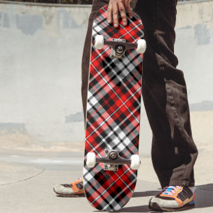 Rot Schwarz Weiß Kariertes Tartan Muster Design Skateboard