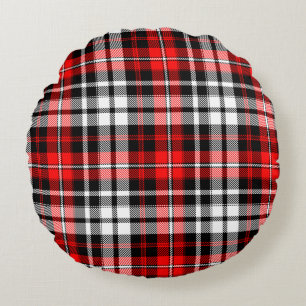 Rot-Schwarz-Weiß-Karo-Tartan-Musterdesign Rundes Kissen