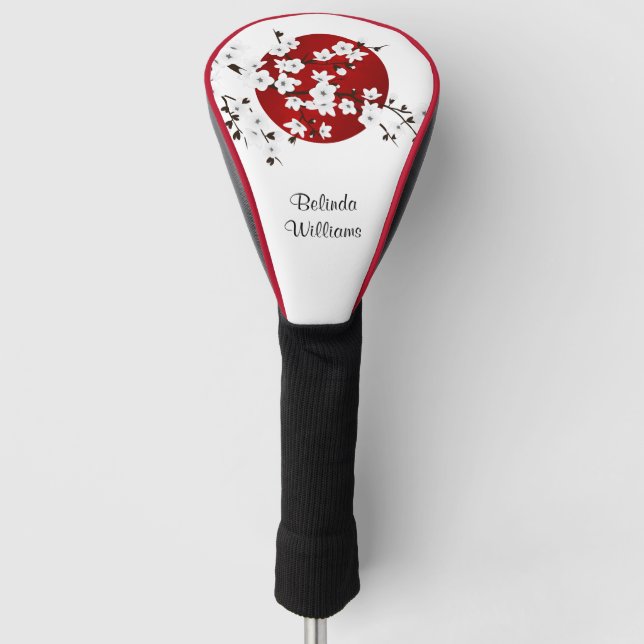 Rot-Schwarz-Weiß-Kirschblütenblüte mit steigendem  Golf Headcover (Vorderseite)