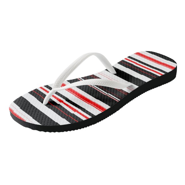 Rot-Schwarz-Weiß-Streifen Flip Flops (Schrägansicht)