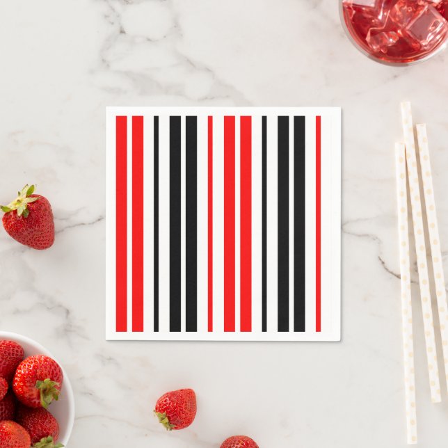 Rot Schwarz Weiß Streifen Muster Design  Serviette (Beispiel)