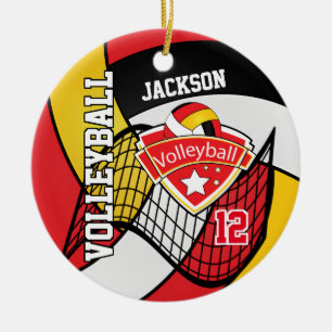 Rot, Schwarz, Weiß und Gold Volleyball Keramikornament
