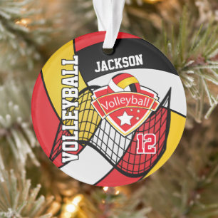 Rot, schwarz, Weiß und GoldVolleyball 🏐 2 Ornament