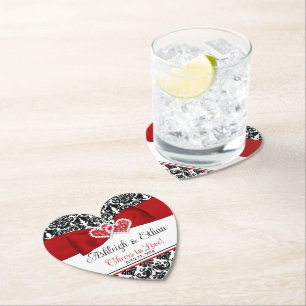 Rot, Schwarz, Weiße Damaske Liebe Herz Hochzeit Untersetzer