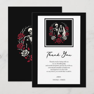 Rot & Schwarz Weiße Rosen Skelett Hochzeit Danke Einladung