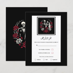 Rot & Schwarz Weiße Rosen Skelett Hochzeit RSVP Einladung
