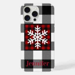 Rot, Schwarz, Weißes Buffalo Kariert, Schneeflocke iPhone 15 Pro Max Hülle