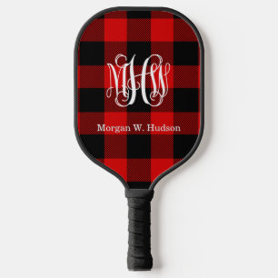 Rot Schwarz Wht Rebe Monogramm Büffel Karo DIY BG Pickleball Schläger