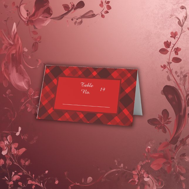 Rot-Schwarz-Zellitiktratan-Hochzeitsmuster Platzkarte (Von Creator hochgeladen)