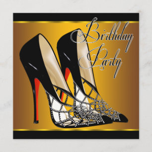 Rot Schwarze Gelbe Goldene High Heels Geburtstagsf Einladung