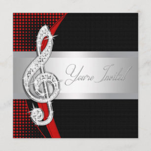 Rot-schwarze Musik-Treble-Clef-Einladungen zur Auf Einladung
