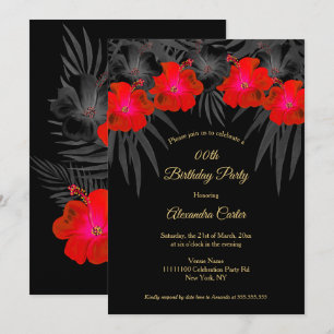 Rot Schwarze Palmen Hibiskus Blumen Tropischer Geb Einladung