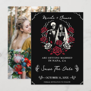 Rot & Schwarze Weiße Rosen Skelett Hochzeitstag-An Einladung