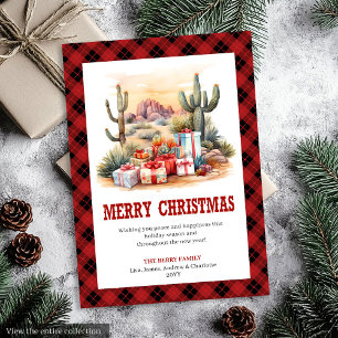 Rot Schwarze Western-Weihnachtsgrußkarte Feiertagskarte