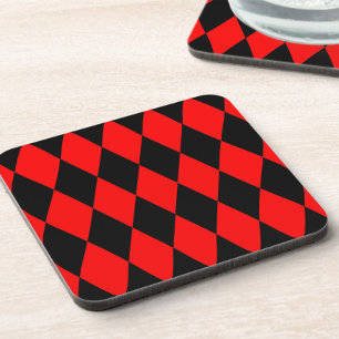 Rot-schwarzes Harlekin-Diamant-Schachbrett-Design Getränkeuntersetzer