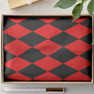Rot-schwarzes Harlekin-Diamant-Schachbrett-Design Seidenpapier