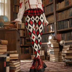 Rot-Schwarzes Harlekin-Spielkartenspiel Diamanten Leggings