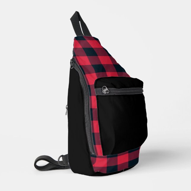 Rot-schwarzes Karomuster Crossbody Bag (Linke Seite)