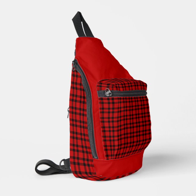 Rot-schwarzes Karomuster Crossbody Bag (Linke Seite)