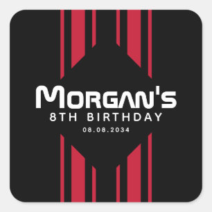 Rot-Schwarzes Rennwagen-Streifen-Geburtstagsfeier Quadratischer Aufkleber