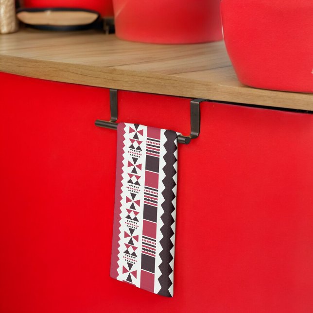 Rot-Schwarzes Stammesmuster Geschirrtuch (Kitchen Towel)