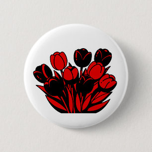 Rot-Schwarzes Tulpenbouquet Button