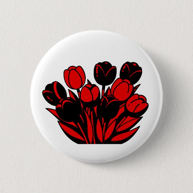 Rot-Schwarzes Tulpenbouquet Button (Vorderseite)